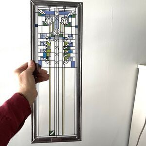 Frank Lloyd Wright Waterlillies Stained Glass Art Metal Frame Window Panel